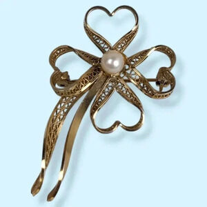 Vintage C Lou 12k GF Heart Clover Brooch